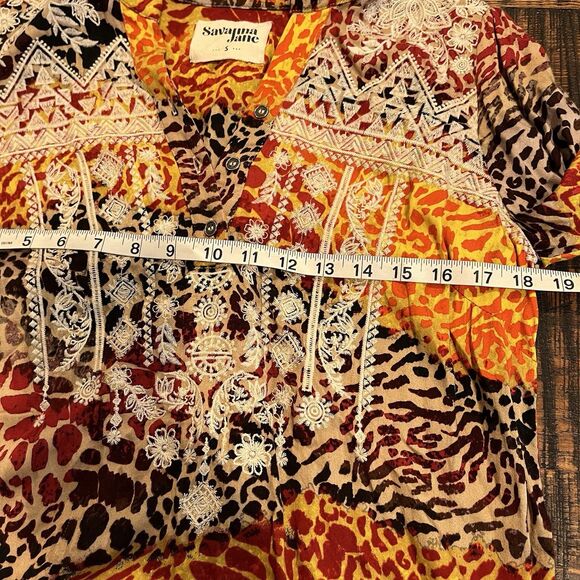 Savanna Jane Womens Top Embroidered Animal Print Tunic Top Blouse Size S 219 - Picture 7 of 8